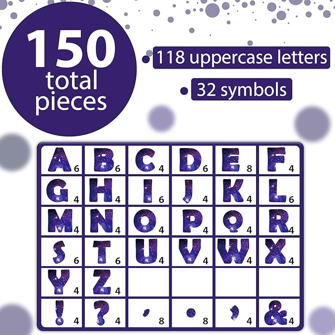 Qyeahkj 150 PCS Large 6" Font Bulletin Board Letters Outer Space Themed Punctuation Cutouts Combo Set Galaxy Letters Decoration Classroom Starry Sky Alphabet Poster for Home School Wall Display Decor