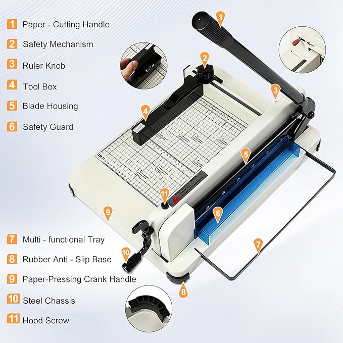Easy to Use 12'' Metal Guillotine ，Heavy Duty Paper Cutter with Safety Blade Lock，Paper Slicer with Metal Base,Stack Paper Trimmer,Can Cut 400 Pieces of Paper，Perfect for Office，School