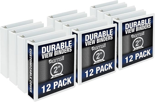 Samsill Durable 2 Inch Binder, Made in The USA, Round Ring Customizable Clear View Binder, Black, 12 Pack
