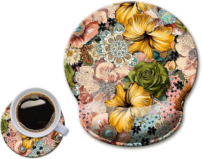 HOPONY Mouse Pad with Wrist Rest,Ergonomic Mouse Pads Wrist Support for Desk,Large Mousepad for Wireless Mouse Gaming Laptop Work Home Desk Accessories Office Supplies Decor,9 x 10 in,Boho Floral