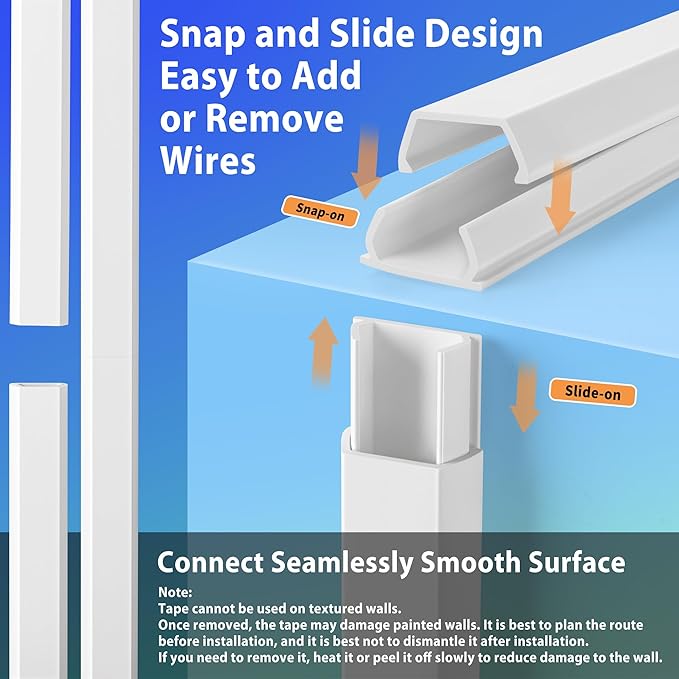 Wall Cable Hider Kit, 116in TV Wire Hider for Wall, Paintable Cord Hider Wall, Cord Organizer Hide 1-2 Cords Wall Mounted TV, Wire Cover for Wall, Cord Concealer 7XL16.5 W0.86 H0.43in, Beige