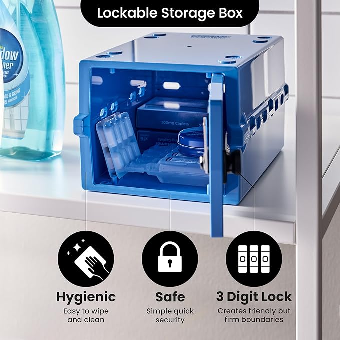 Lockabox Mini™ | Small Medicine Lock Box with Combination Lock (Half Letter Sized) | Mini Medical Lockable Box For Tablets, Creams & Medical Pens | External Size 8.8 x 6.1 x 4.7 Inches (Medi Blue)