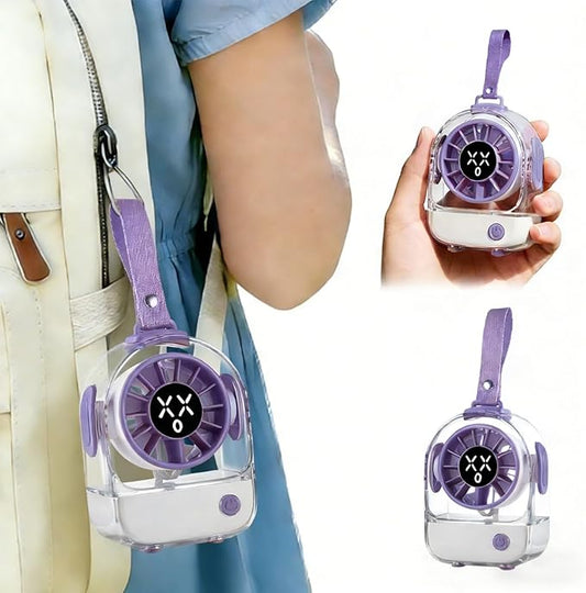 VanSmaGo Mini Portable Fan, 5 Speeds Strong Airflow Handheld Desk Suspension Turbo Fan with LED Display, 30° Tilt, USB Rechargeable Battery Small Personal Fan for Bedroom Office Travel Home Kitchen