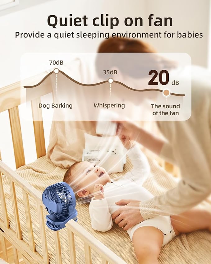 Mini Clip on Fan, Battery Operated Desk Fan, Digital display，3 Speeds Adjustable, Bidirectional 360 ° Adjustable, Super strong wind, Portable Fan for Home Office Stroller Camping Blue