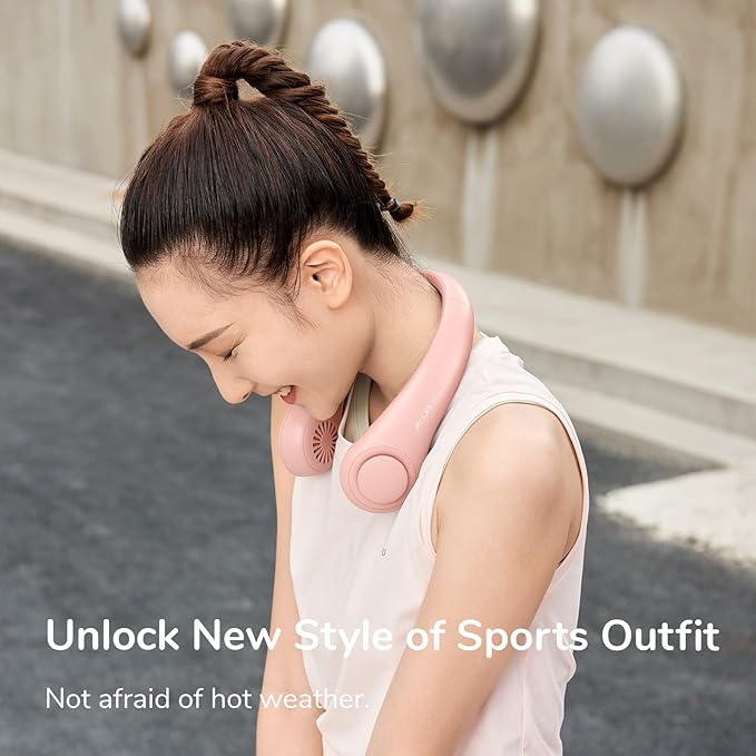 JISULIFE Neck Fan Portable, Personal Wearable Fan with Battery Rechargeable, Bladeless Travel Cooling Design with Powerful Wind, 3 Speeds, Quiet, Gifts for Men/Women/Friends - Pink