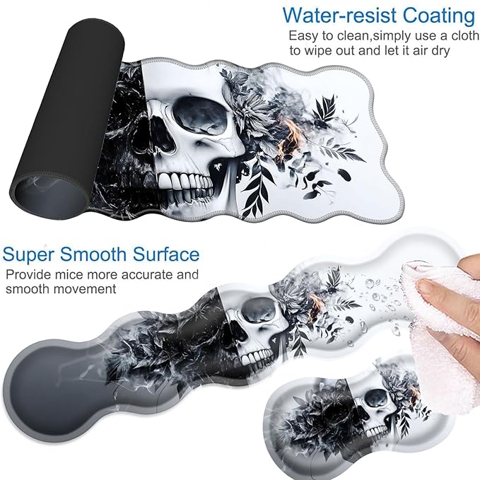 Desk Mat, Mouse Pad with Wrist Rest, 4-in-1 Large Mouse Pads for Desk, Ergonomic Mouse Pad and Keyboard Wrist Rest Gaming Keyboard Mat for Office,Funny Skull