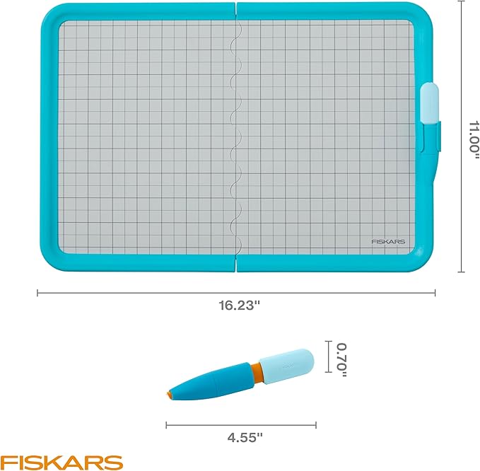 Fiskars Kids Cutting Pen and Mat – Safe Precision Cutting Tool with Foldable Non-Slip Mat for Crafting and School Projects