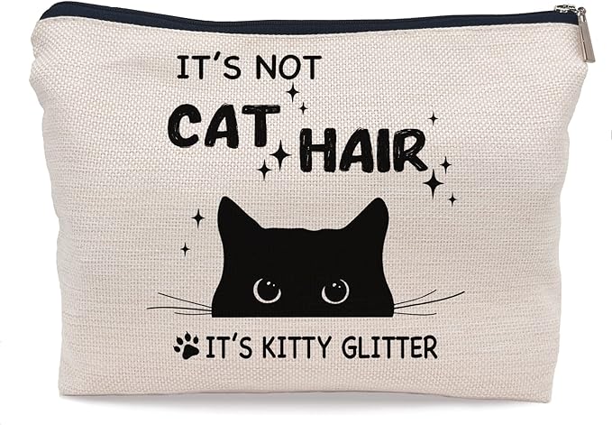 It's Not Cat Hair It's Kitty Glitter Funny Black Cat Makeup Bag Make up Cosmetic Bag Small Zipper Pouch,Birthday Gifts for Cat Lovers Women Sister Daughter
