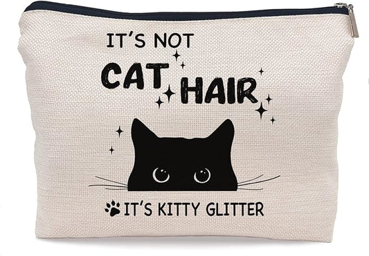 It's Not Cat Hair It's Kitty Glitter Funny Black Cat Makeup Bag Make up Cosmetic Bag Small Zipper Pouch,Birthday Gifts for Cat Lovers Women Sister Daughter