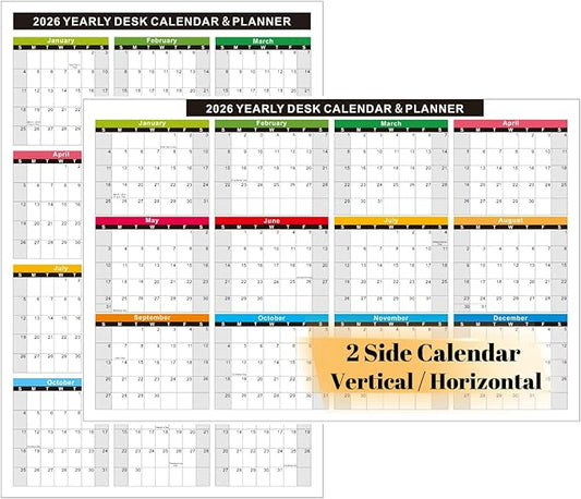 2026 Calendar - 11 x 17 Inches，Full desk and wall calendar 12 moth, 2 Sided Vertical and Horizontal Reversible, Cardstock Calendar for Office,School,Home
