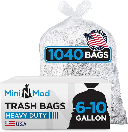 Clear 6-10 Gallon Trash Bags – Bulk 1040 Count – 8 Gallon Garbage Bags on Roll – Unscented Waste Basket Liners, Office Trash Can Liners for Home, Bathroom, Commercial, Janitorial, Industrial Use