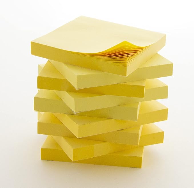 BAZIC Products Sticky Notes 3x3 Yellow Colors Post Stickies Self Stick Note, Colorful Adhesive Memo Pads, Recyclable (100 Sheets/Pack), 2-Packs