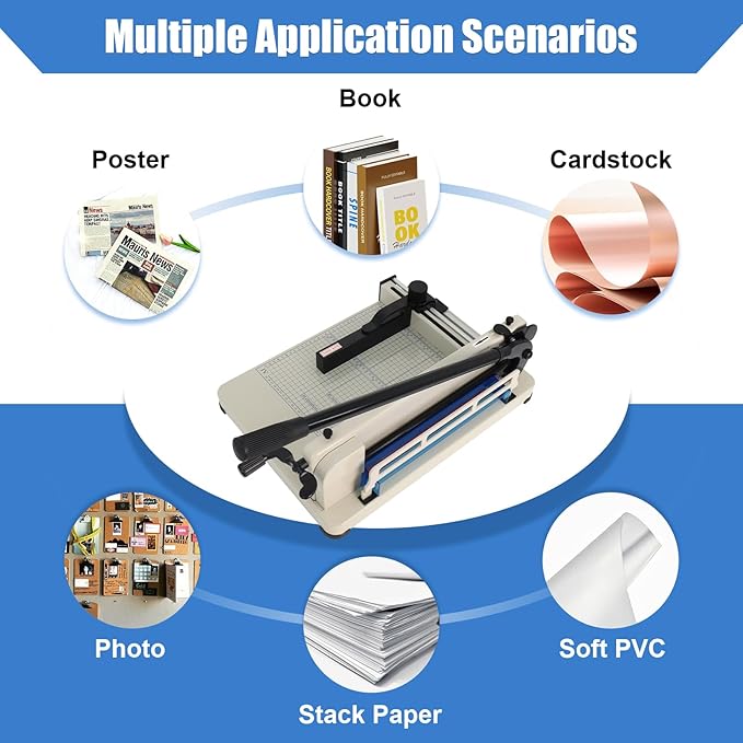 12 in Heavy-Duty Guillotine Paper Cutter, Paper Trimmer, Industrial-Grade Steel Blade, Dual Safety Lock Protective Cover, Cuts Cardstock, Posters Bulk Paper for Office, School Crafting