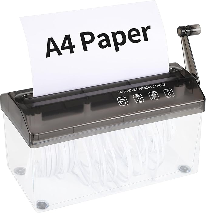 A4 Paper Manual Shredder - Black Portable Mini Paper Grinder Capacity 3L for A4 Files Documents Straight Cutting Tool Home Office Desktop Supplies WD23BK