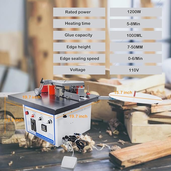 Edge Bander Portable Edge Banding Trimming Machine Double-side Gluing 0-6 m/min Adjustable Speed Automatic Tape Breaking 110V