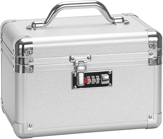 Large Lock Box - 10.2x6.7x6.9 Inch Lockable Security Storage Case with Combination Lock, Locking Medicine Box for Personal Items, Passports and Pills, Lockbox for Home Office, Silver
