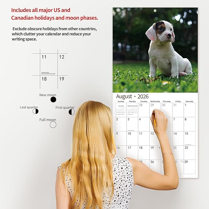 2026 Wall Calendar,Calendar 2026, November 2025 - December 2026, Wall Calendar Puppies Beagles, 12" x 24" Opened,Full Page Months Thick & Sturdy Paper for Gift Perfect Calendar Organizing & Planning