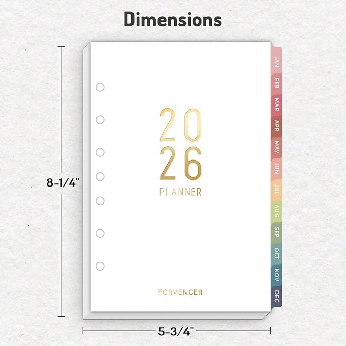 2026 Weekly & Monthly Planner Refills for A5 7-Ring Binders, Jan 2026 - Dec 2026, Forvencer 7-Hole Punched Planner Inserts with Colorful Monthly Tabs, Small Calendar Organizers, 5-3/4" x 8-1/4"