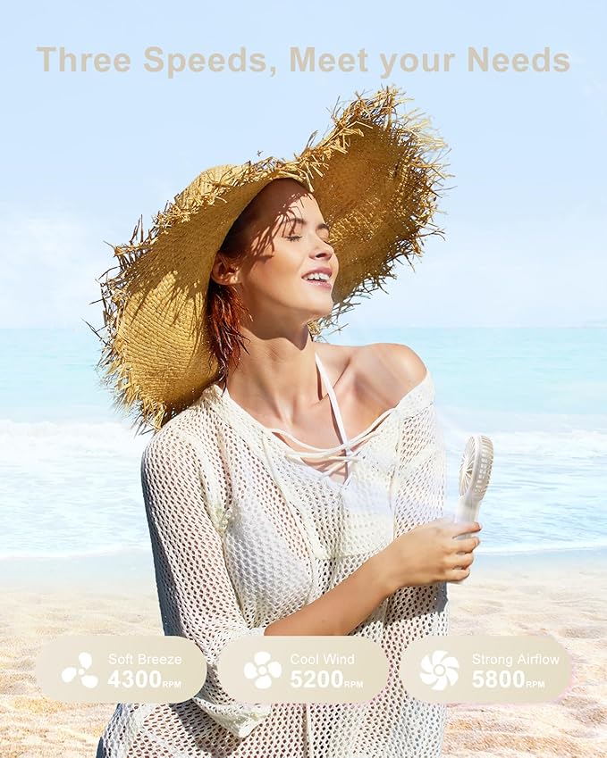 TriPole Mini Handheld Fan Portable Personal Fan with 3 Speed, Powerful Little Battery Hand Held Fan for Travel Trip Outdoor Concerts, Cute Small Rechargeable Lash Fan for Makeup Skincare Drying, Beige