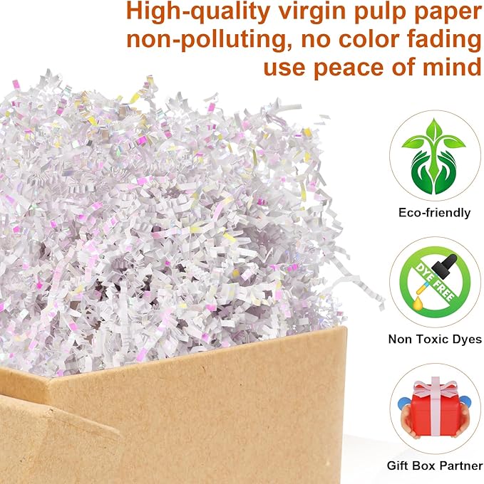 Shredded Paper For Gift Baskets, Crinkle Paper Filler, 1/2LB (8 oz) Crinkle Cut Papers Shred, Bridesmaid Engagement Gift Boxes Bags Filler, Tissue Gifts Basket Fillers, Packing Grass Confetti