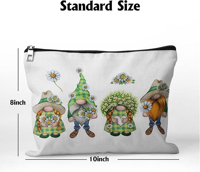 Cafl Watercolor Сhamomile Gnome Makeup Bag Meadow Flowers Gnomes Cosmetic Bag for Women Large Capacity Make Up Bag Portable Travel Toiletry Pouch Organizer 10 * 8inch