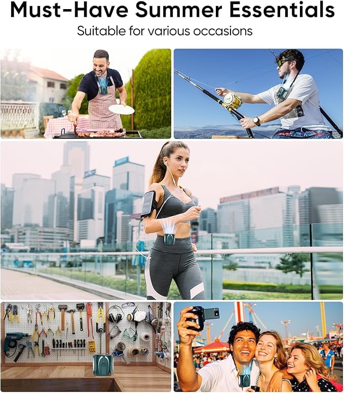 AI Portable Waist Fan, 6-Speed 16000RPM Strong Turbo Airflow, 40H Max Cooling Battery Powered Personal Fan Rechargeable, Hands-Free for Work, Outdoor, Travel, Gift for Men - Green