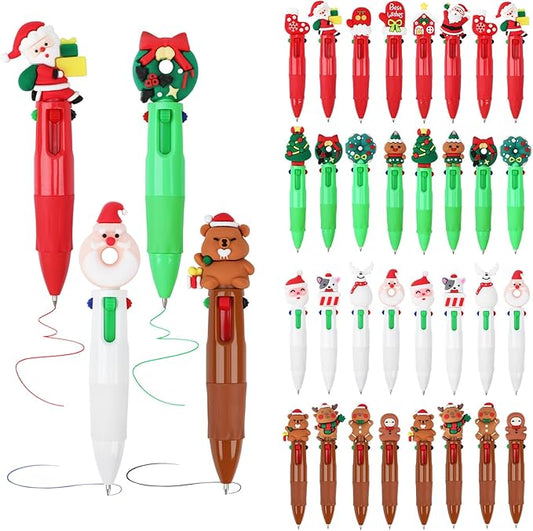 36 Pieces 4-in-1 Mini Christmas Ballpoint Pens Multicolor Ballpoint Pen 0.5mm Christmas Retractable Pens Santa Snowman Reindeer Writing Pencil for Xmas Office Coworker Student School Supplies