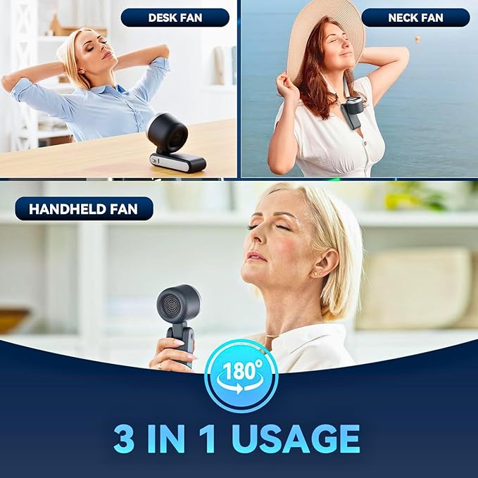 CPHUSA Portable Handheld Turbo Fan, 3 IN 1 Hand Fan with Air Turbo Tech Cooling, Up to 12 Working Hours, Quiet Personal Fans for Outdoor, Travel, Camping & Working (Black)