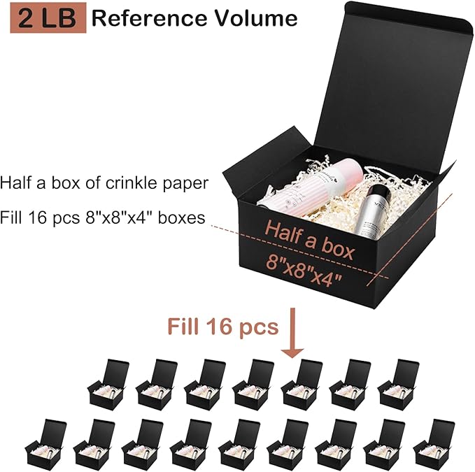 Mefleet 2 LB Crinkle Cut Paper Shred Filler Black Crinkle Shredded Paper for Gift Box - Gift Basket Bag Filler - Grass Cushion Stuffing for Valentine's Day Halloween Holiday Packaging Wrapping