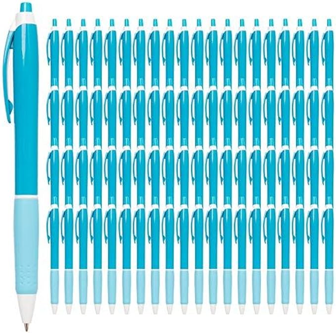 Simply Genius 100-Piece Retractable Ballpoint Pen Set - Bulk Pens for School & Office Supply - Black Ink Writing Instruments - Retractable Design with Ergonomic Grip - Pack of 100, Blue, 1.0 mm