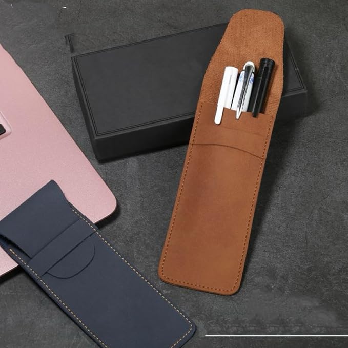 Handmade Leather Pen Case Set - 5 - Pack with Artificial Sapphire Inlay, Multi - Color Pen Sleeves for Fountain Pens & Markers (red)