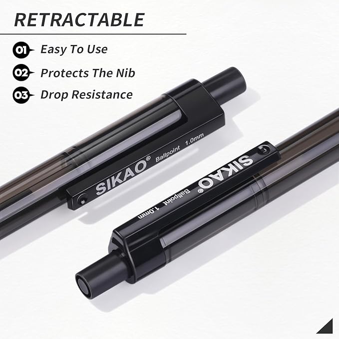 Black Pens Bulk, 60 Pack Retractable Ballpoint Pens, Black Ink 1.0mm Medium Point, Smooth Writing No-Smear Click Pens for Teachers, Students, Restaurant Servers, School & Office Supplies