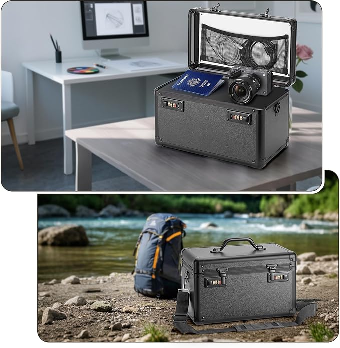 Large Lock Box - 11x6.7x7.9 Inch Lockable Security Storage Case with Combination Lock, Locking Medicine Box for Personal Items, Passports and Pills, Lockbox for Home Office, Black
