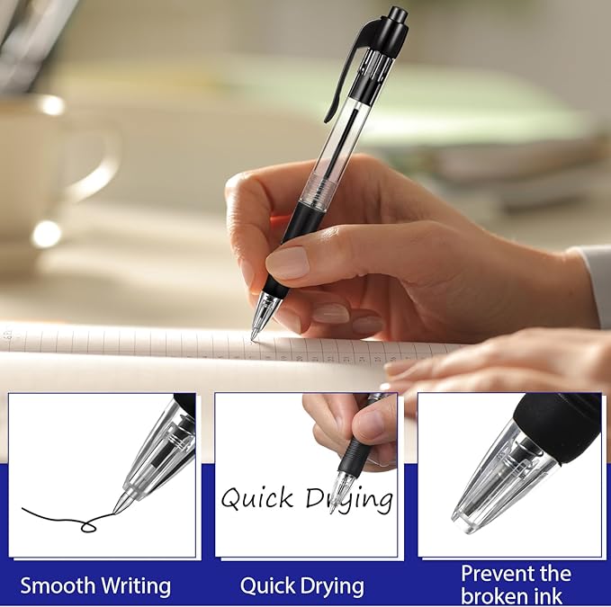 Fainne 200 Pack Retractable Ballpoint Pen 1.0 mm Medium Point Refillable Smooth Click Writing Pens With Grip for Work Journal Writing Office School Supplies(Black, Blue, Red Ink)