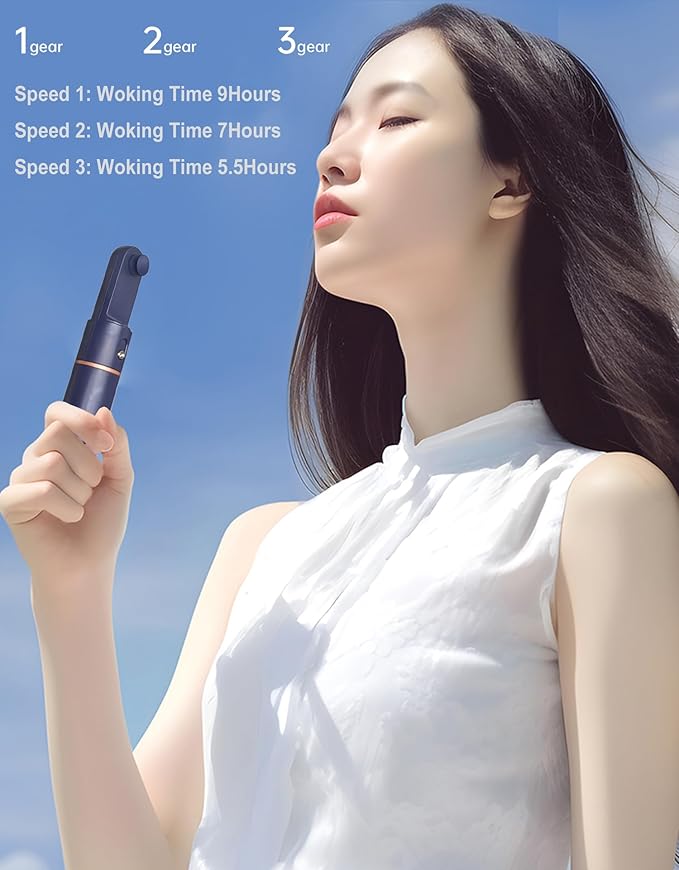 Portable Handheld Fan, USB Rechargeable 3 Speed Personal Small Pocket Fan Travel for Girl Women Outdoor (Navy Blue)