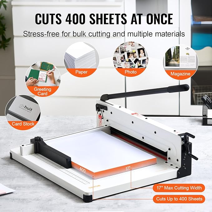 VEVOR Industrial Paper Cutter A3 Heavy Duty Paper Cutter 17 Inch Paper Cutter Heavy Duty 500 Sheets Paper with Clear Cutting Guide for Offices, Schools, Businesses and Printing Shops