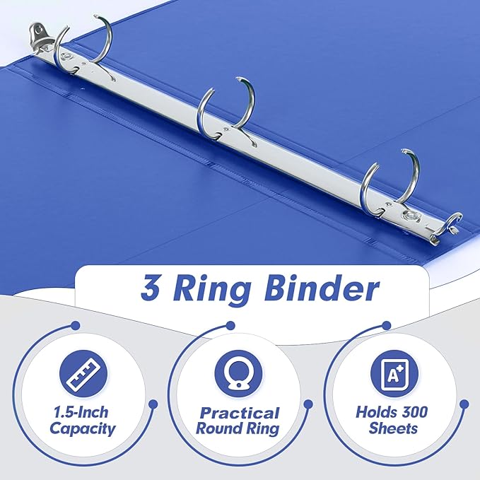 3 Ring Binder 1.5 Inch, PANDRI 6 Pack 1.5-Inch Binder Fits Letter Size 8.5'' x 11'' Paper, Versatile Binders for Office Home School, 2 Pockets, Assorted 6 Color