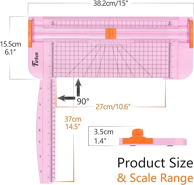 Firbon A4 Paper Cutter 12 Inch Titanium Straight Paper Trimmer with Side Ruler for Scrapbooking Craft, Paper, Coupon, Label, Cardstock(Pink)