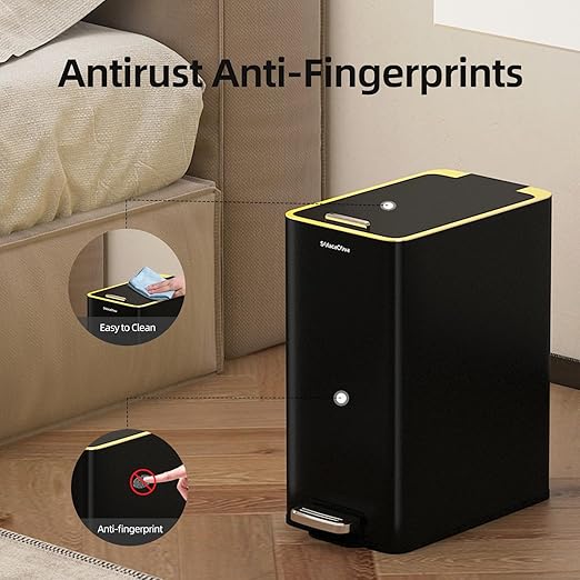 Stainless Steel Trash Can with Soft Close Lid,15 Liter/4 Gallon Garbage Can Removable Wastebasket, Rectangular for Bathroom, Office,Living Room (Black)