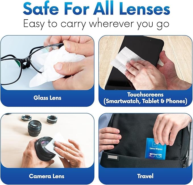 Lens Wipes for Eyeglasses - Case of 3000 (6X 500/Boxes) Pre-moistened Lens Cleaning Wipes - Scratch-Free Streak-Free Cleaner for Camera Lenses, Sunglass, Phone, Tablet and Computer Screens