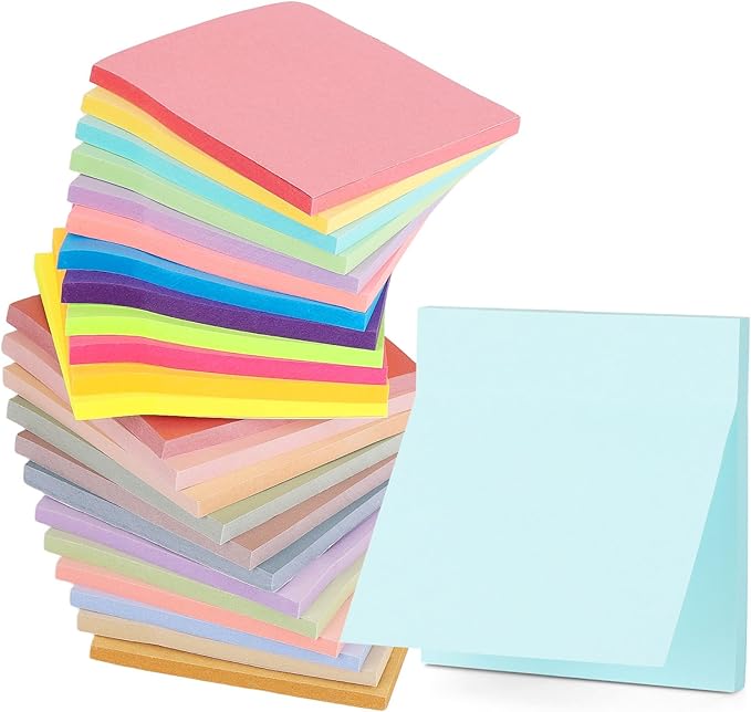 (24 Pack) Sticky Notes 3x3 inch, Self-Stick Pads Bright Colors Sticky Note for Home, Office, Notebook,50Sheets/Pad Total 1200 Sheets