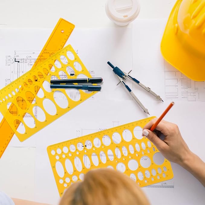 Rocutus 2pcs Ellipse Isometric Oval Geometry College Math Stencil Ruler Template for School Office