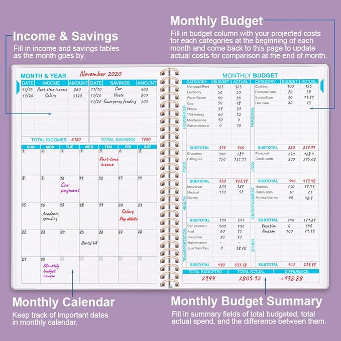 Budget Planner - Monthly Budget Book with Expense Tracker Notebook, Undated 12 Month Bill Organizer & Finance Planner to Manage Your Money, Account Book with Colorful Tabs, 5.8" x 8.5", Purple