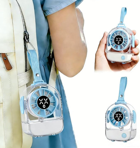 Mini Portable Turbo Fan, Small and Powerful, Cute Design 5 Speeds Personal Handheld Desk fan with LED Display, USB Rechargeable Lightweight for Travel Office Lash Makeup Kids Girl Women Men Gift