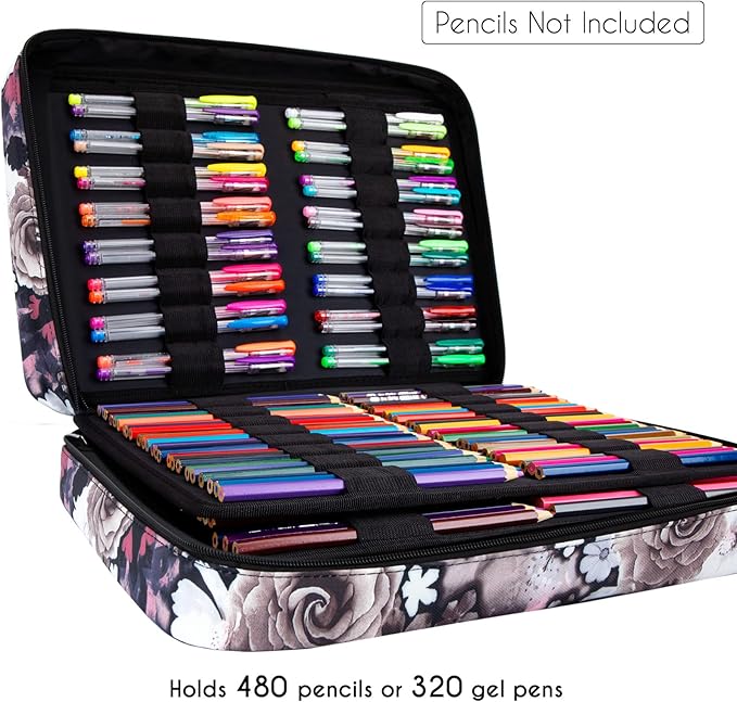 YOUSHARES Big Capacity Colored Pencil Case - 480 Slots large Pen Case Organizer with Multilayer Holder for Prismacolor Colored Pencils & Gel Pen (Grey Rose)