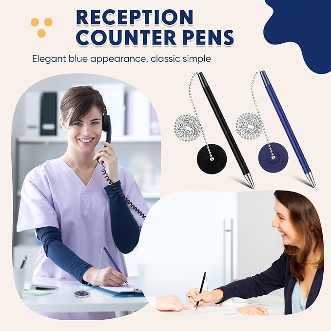 Pasimy Secure Pen with Adhesive Chain and Security Pen Holder for Home Office Supplies (Blue and Black,20 Pcs)