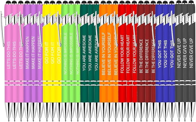 30 Pcs Inspirational Pens Bulk - Motivational Ink Ballpoint Pen with Quotes Stylus Tip Nurse Gifts for School Coworkers Office Supplies Black Ink