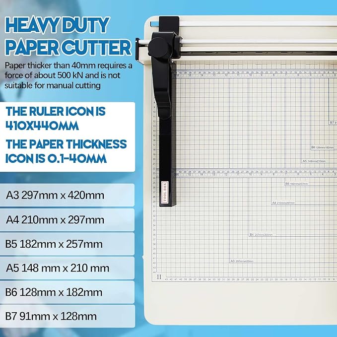 17 Inch A3 Heavy Duty Guillotine Paper Cutter 400 Sheet Capacity Guillotine Paper Cutter Stack Cards Trimmer Solid Steel with Metal Base for Cardstock Leather Office Home School (White)