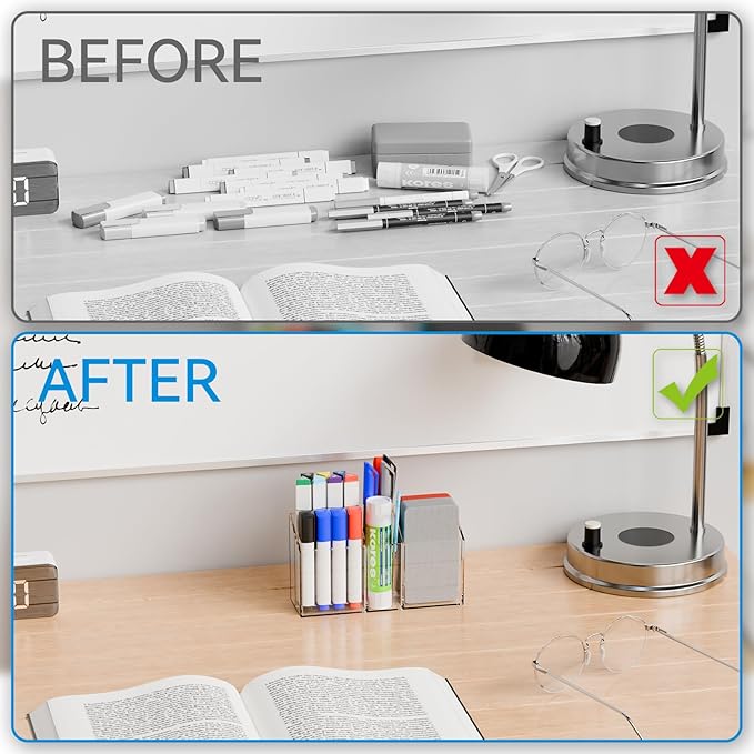 Yieach Clear Magnetic Pen Holder for Refrigerator,Locker,Non Slip Magnetic Marker Holder for Whiteboard,Fridge,Classroom Organizer,4 Compartment Acrylic Magnet Cup for Expo Dry Erase Markers,Pencil