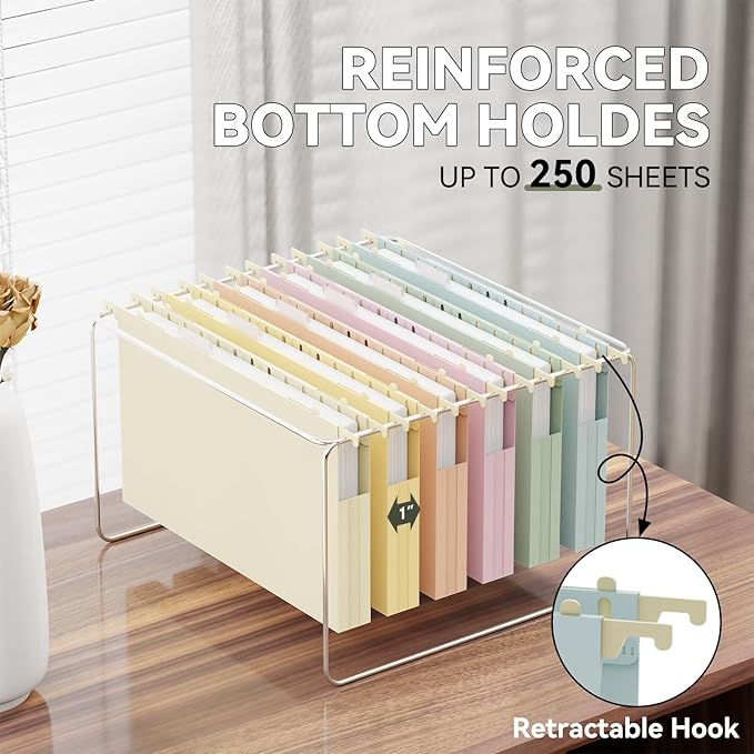 Extra Capacity Legal Size Hanging File Folders,1" Pastel Expanding Pocket,12 Pack Plastic Hanging Folder with Tabs,Filing Cabinet Folders for Your Home Office School Bulk File and Documents